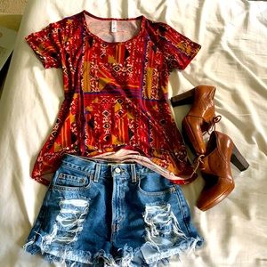 LulaRoe Red Tribal Print Flowy Top Size S